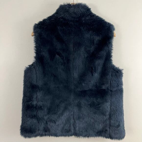 J. Crew Faux Fur Navy Blue Vest Women Size Medium - Picture 3 of 12